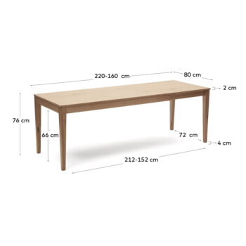 Rozkladací jedálenský stôl s doskou v dubovom dekore v prírodnej farbe 80x160 cm Yain – Kave Home - Image 3