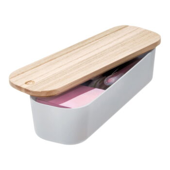 Sivý úložný box s vekom z dreva paulownia iDesign Eco, 9 x 27,5 cm - Image 2