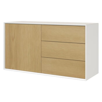 Nízka závesná komoda v dekore duba v bielej a prírodnej farbe 113x61 cm Wall – Tenzo - Image 5