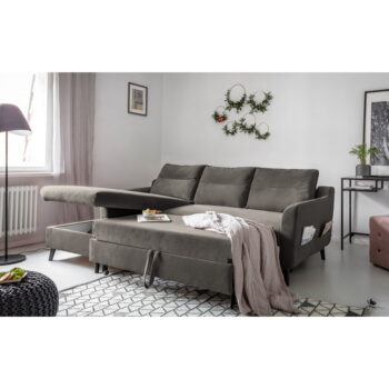 Tmavosivá zamatová rozkladacia rohová pohovka Miuform Stylish Stan, ľavý roh - Image 6