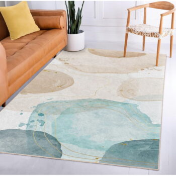 Krémovo-tyrkysový prateľný koberec 80x150 cm Puddle – Mila Home - Image 2