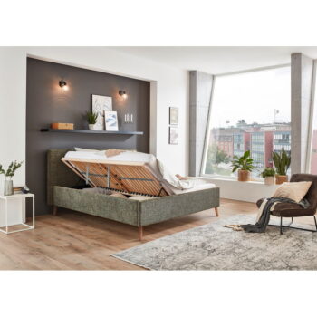 Tmavozelená čalúnená dvojlôžková posteľ s úložným priestorom s roštom 180x200 cm Riva – Meise Möbel – Obrázok 3