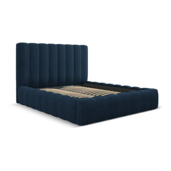 Tmavomodrá čalúnená dvojlôžková posteľ s úložným priestorom a roštom 180x200 cm Kelp – Micadoni Home - Image 2