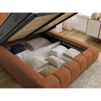 Oranžová čalúnená dvojlôžková posteľ s úložným priestorom s roštom 140x190 cm Denali – Bobochic Paris – Obrázok 2