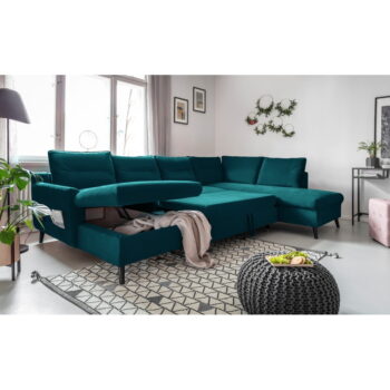 Tyrkysovomodrá zamatová rozkladacia pohovka do "U" Miuform Stylish Stan, pravý roh - Image 6