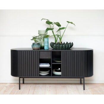 Čierna nízka komoda v dekore duba s posuvnými dverami 73x160 cm Siena – Unique Furniture - Image 7