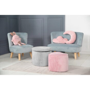 Svetlosivý zamatový detský puf Lil Sofa – Roba - Image 3
