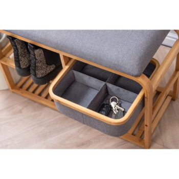 Bambusový polica na topánky so sivým polstrovaním Leitmotiv Bench, šírka 70 cm - Image 6