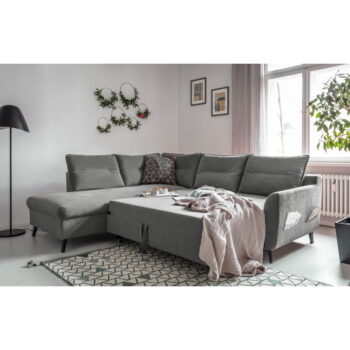 Svetlosivá zamatová rozkladacia rohová pohovka Miuform Stylish Stan L, ľavý roh - Image 5