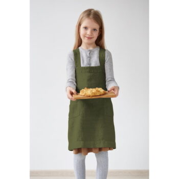 Detská tmavozelená ľanová zástera Linen Tales Pinafore, 72 x 45 cm