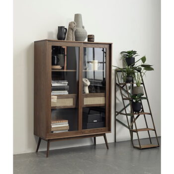 Tmavohnedá vitrína v dekore duba s posuvnými dverami 110x160 cm Barrali – Unique Furniture - Image 4