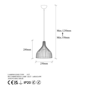 Čierne závesné svietidlo s kovovým tienidlom ø 25 cm Cafu – Opviq lights - Image 6