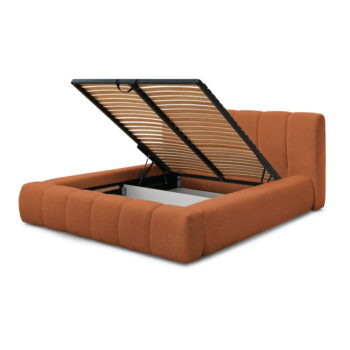 Oranžová čalúnená dvojlôžková posteľ s úložným priestorom s roštom 140x190 cm Denali – Bobochic Paris – Obrázok 11
