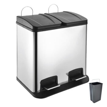 Nášľapný odpadkový kôš na triedený odpad z nehrdzavejúcej ocele v lesklo striebornej farbe 2x20 l Duo – Orion