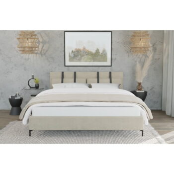 Béžová čalúnená dvojlôžková posteľ s roštom 200x200 cm Tulsa – Ropez - Image 4
