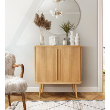 Vysoká komoda v dekore duba s posuvnými dverami v prírodnej farbe 83x95 cm Rove – Woodman – Obrázok 2