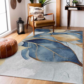 Prateľný koberec v modrej a zlatej farbe 120x180 cm Golden Leaves – Mila Home - Image 10