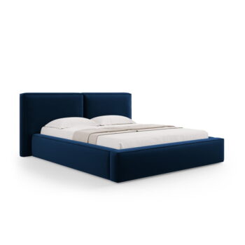 Tmavomodrá zamatová čalúnená dvojlôžková posteľ s úložným priestorom s roštom 200x200 cm Arendal – Cosmopolitan Design - Image 5