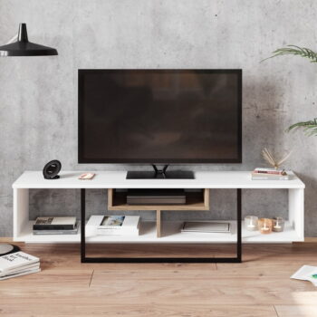 Biely TV stolík v dekore duba 149x40 cm Asal - Kalune Design - Image 4
