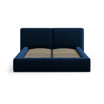 Tmavomodrá zamatová čalúnená dvojlôžková posteľ s úložným priestorom s roštom 200x200 cm Arendal – Cosmopolitan Design - Image 4