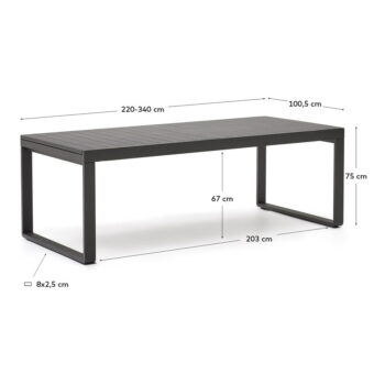 Kovový záhradný jedálenský stôl 100.5x220 cm Galdana – Kave Home - Image 5