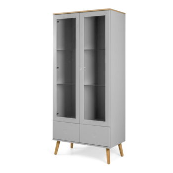 Sivá vitrína s detailmi v dekore dubového dreva Tenzo Dot, výška 175 cm - Image 2