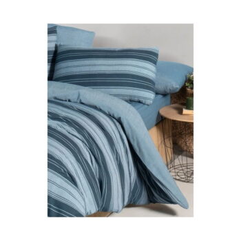 Modré 4-dielne predĺžené obliečky na dvojlôžko s plachtou 200x220 cm Stripes – Mila Home - Image 2