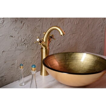 Sklenené okrúhle umývadlo v zlatej farbe ø 42 cm Fianna – Sapho - Image 2