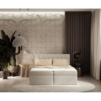 Béžová boxspring posteľ s úložným priestorom 180x200 cm Novento – Maison de Rêve - Image 7