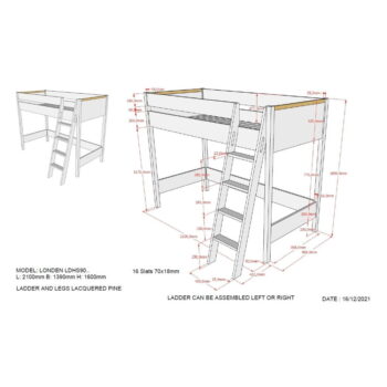 Biela detská vyvýšená posteľ Vipack Londen, 90 x 200 cm – Obrázok 4