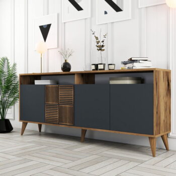 Nízka komoda v dekore orecha v antracitovej a prírodnej farbe 180x79 cm Milan – Kalune Design - Image 6