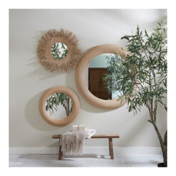 Nástenné zrkadlo s ratanovým rámom ø 109,5 cm Piedre – Light & Living - Image 2