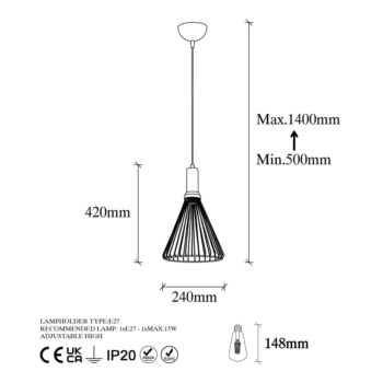Čierne závesné svietidlo s kovovým tienidlom ø 24 cm Dear – Opviq lights - Image 7