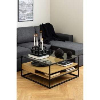Konferenčný stolík so sklenenou doskou v prírodnej farbe 80x80 cm Randolf – Actona - Image 2