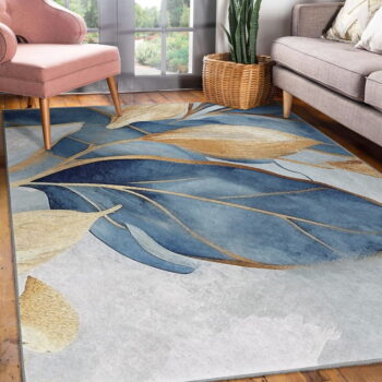 Prateľný koberec v modrej a zlatej farbe 120x180 cm Golden Leaves – Mila Home - Image 2