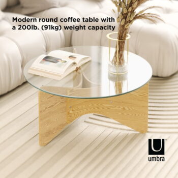 Okrúhly konferenčný stolík so sklenenou doskou v prírodnej farbe ø 84 cm Madera – Umbra - Image 3