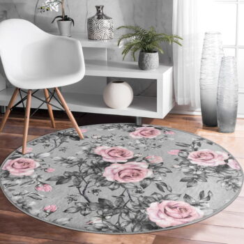 Svetloružovo-sivý prateľný okrúhly koberec vhodný pre robotické vysávače ø 80 cm Comfort – Mila Home – Obrázok 5