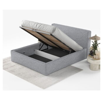 Sivá čalúnená dvojlôžková posteľ s úložným priestorom s roštom 180x200 cm Lounge L – Maison de Rêve - Image 2