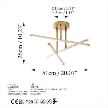 LED stropné svietidlo v zlatej farbe 26x51 cm Ledflower – Opviq lights - Image 8