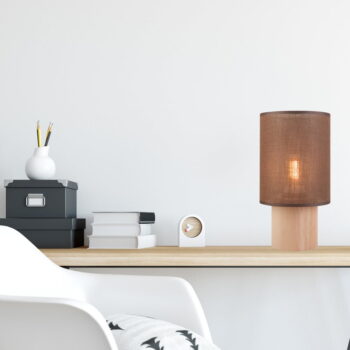 Hnedá stolná lampa s textilným tienidlom, výška 30 cm Ari - LAMKUR - Image 2