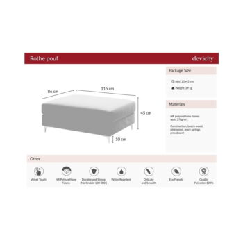 Tmavozelená zamatová podnožka Devichy Rothe – Obrázok 4