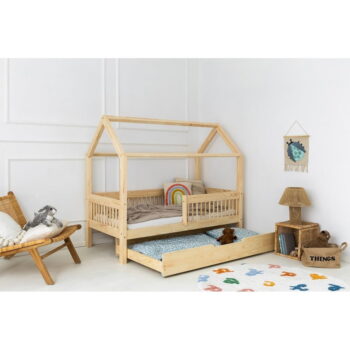 Domčeková detská posteľ z borovicového dreva s úložným priestorom a výsuvným lôžkom v prírodnej farbe 90x190 cm Mila MBW – Adeko - Image 2