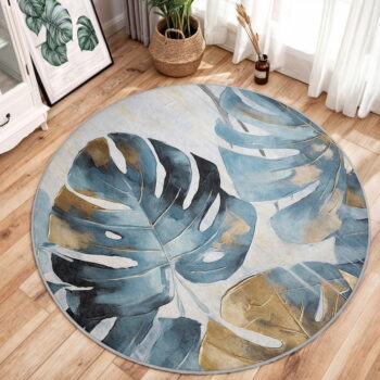 Modrý prateľný okrúhly koberec ø 150 cm Golden Leaves – Mila Home - Image 10