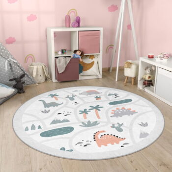Svetlosivý prateľný detský hrací koberec ø100 cm Dino Park – Mila Home - Image 6
