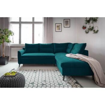 Tyrkysovomodrá zamatová rozkladacia rohová pohovka Miuform Stylish Stan L, pravý roh - Image 3