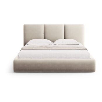Krémová zamatová čalúnená dvojlôžková posteľ s úložným priestorom s roštom 200x200 cm Brody – Mazzini Beds - Image 2