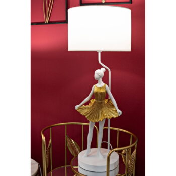 Stolová lampa s textilným tienidlom v bielo-zlatej farbe (výška 90,5 cm) Dancer – Mauro Ferretti - Image 2