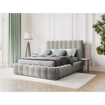 Svetlosivá čalúnená dvojlôžková posteľ s úložným priestorom s roštom 180x200 cm Kelp – Micadoni Home - Image 5