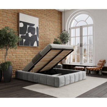 Svetlosivá čalúnená dvojlôžková posteľ s úložným priestorom s roštom 200x200 cm Aruba L – Maison de Rêve – Obrázok 11