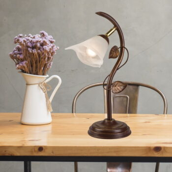 Tmavohnedá stolová lampa so skleneným tienidlom (výška  40 cm) Bluszcz – LAMKUR – Obrázok 2